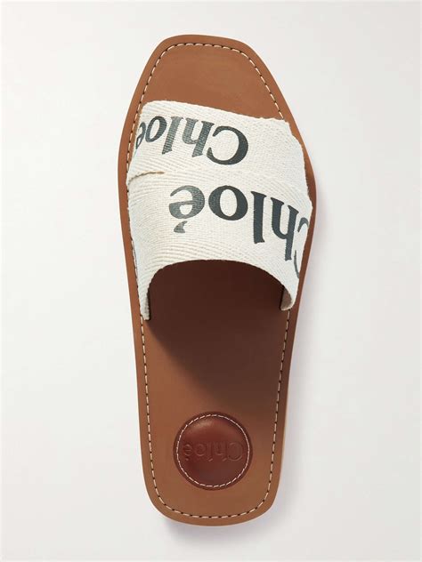 chloe woody logo print canvas slides|CHLOÉ Woody logo.